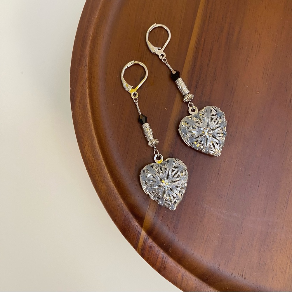 3/$20 Heartfelt Elegance: Silver Intricate Filigree Locket Earrings - Picture 2 of 5